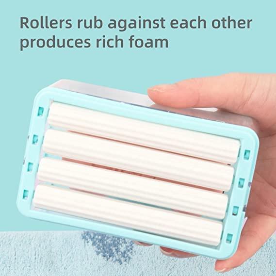 Soap Roller Dispenser,2-in-1 Portable Soap Dish & Soap Dispenser with Roller and Drain Holes,Multifunctional Soap Holder Foaming Soap Bar Box for Cleaning Cloth Brush - ONE STOP BAAZAR