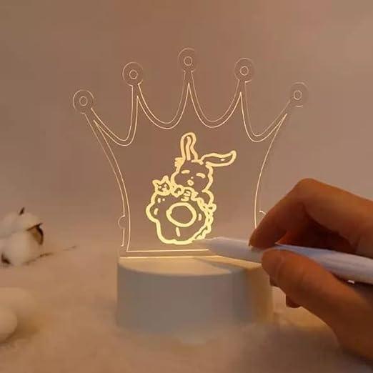 3D Acrylic Message Note Board LED Night Holiday Light Decorative Lamp for Creative Keeps Notes Drawing Table Lamp for Home Decor/Bedroom/Gift/Office Decoration/Erasable Board (Crown,1pcs) - ONE STOP BAAZAR