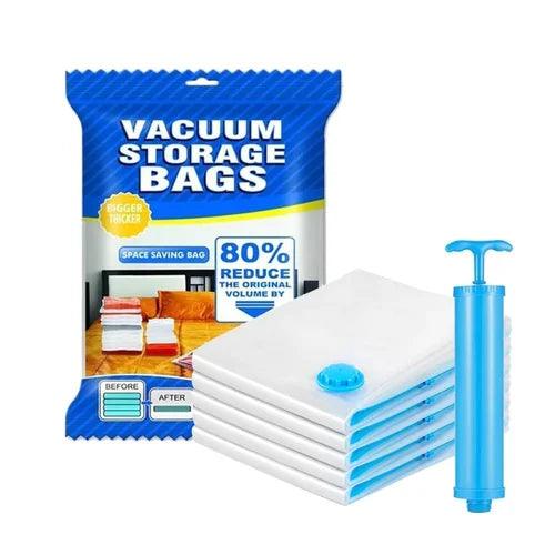 Foldable Vacuum Storage Reusable Ziplock Smart Space Saver Clothes Organizer Bags with Hand Pump for Travel (4 PCS Vacuum Bag) 2 Small (40 cm x 60cm) 2 Medium (60cm x 80 cm), pack of 1 - ONE STOP BAAZAR